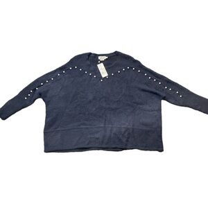 MOLLY Bracken Blue Sweater With Pearl Detailing  Size L/XL NWT